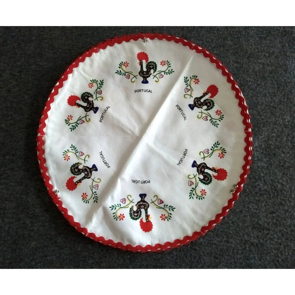 Fabric Bun Roll Biscuit Holder Warmer Rooster Portugal Embroidered Linen Napkins